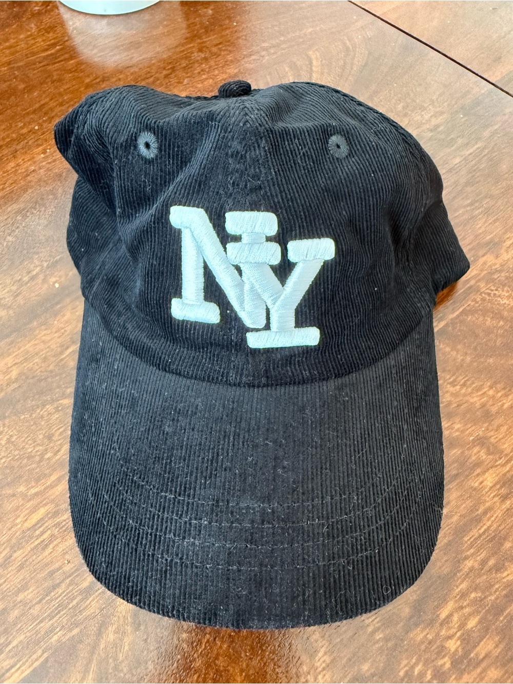 Black Corduroy Baseball Cap with White NY Logo